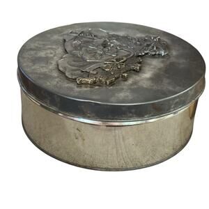 Vintage Metzke Pewter Belsnickel Santa Round Gift Tin Christmas Decor